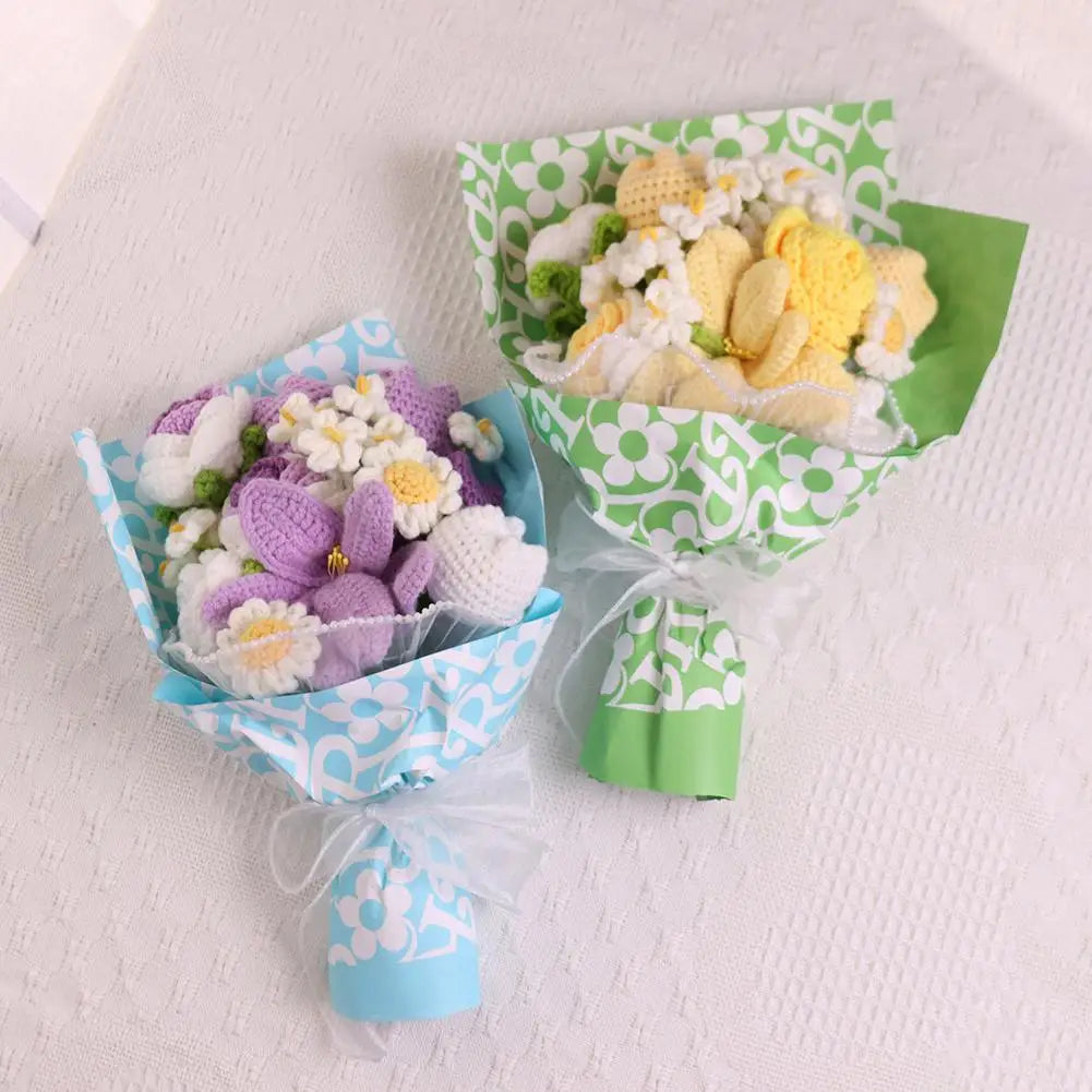 Handmade Crochet Flower Bouquet Knitted Rose Artificial Flowers For Home Decor Valentine's Day Mother's Day Anniversary Gif Y4c5