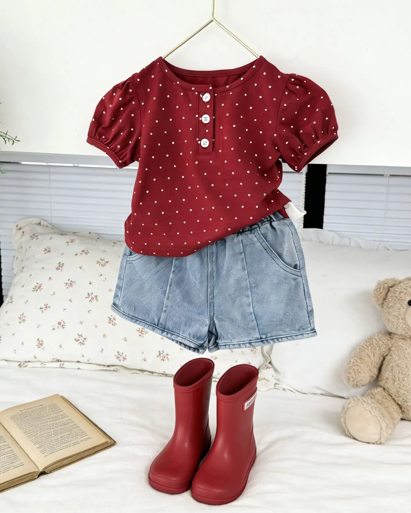 2026 Summer New Girls Short Sleeve T Shirts Cute Baby Girl Polka Dot Puff Sleeve Tops Cotton Infant Toddler Tee Kids Clothes