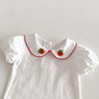 2026 Summer New Baby Girl Overalls + Cute Strawberry Lapel Shirts + Hat 3pcs Suit Fashion Infant Clothes Set Toddler Outfits