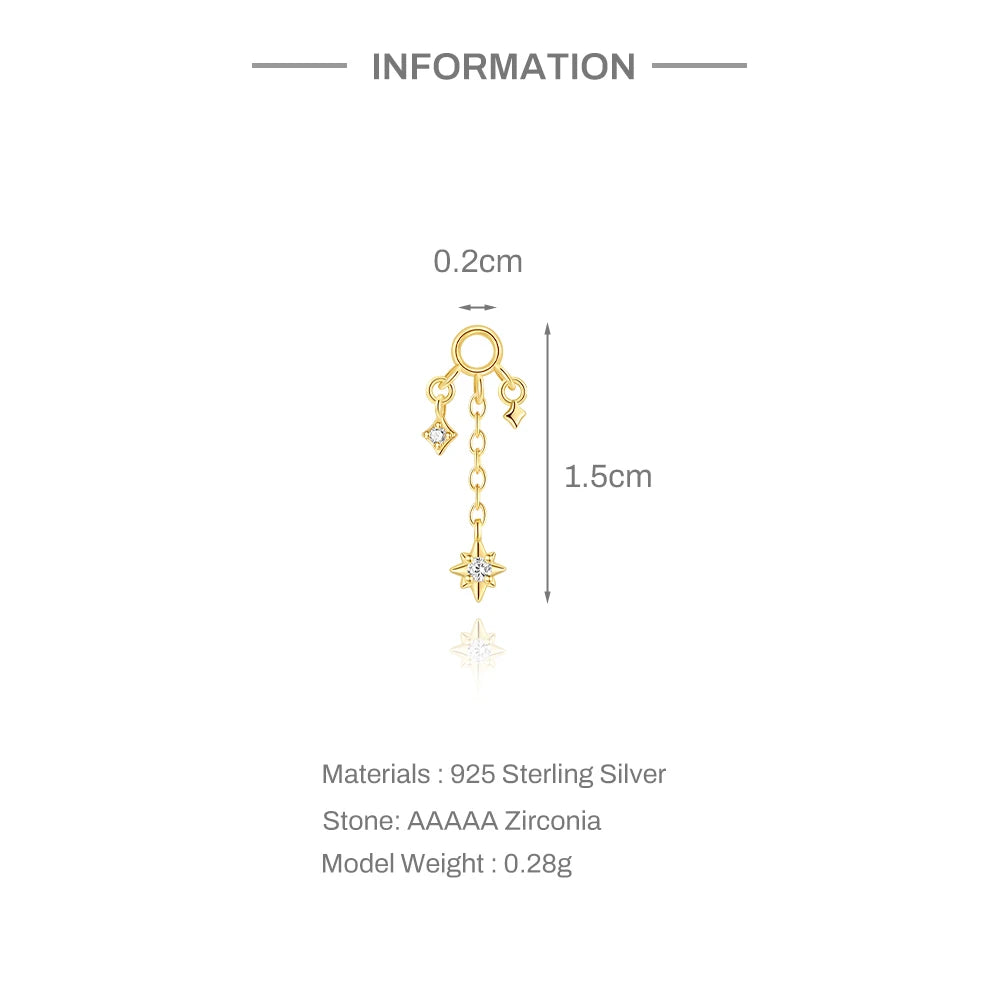AIDE Star Moon Chain Tassel  925 Sterling Silver Shiny For Woman Piercing Earring Fashion Dainty Luxury Style fine jewelry