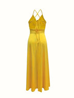 2026 casual sexy slit lace up backless camisole dress, elegant sleeveless V-neck cinched waist dress, women's party outfit