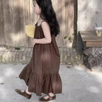 Brown sleeveless beach vacation loose dress For 2-10 Yrs Baby Girls Back To School Clothes 2026 New Summer