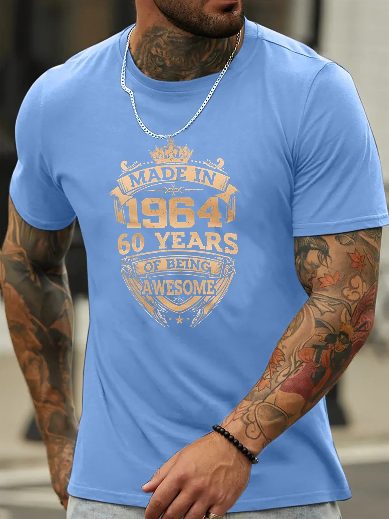 Men's summer 100% pure cotton fashionable sports casual loose fit made in 1964 print round neck short sleeved T-shirt top