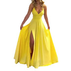 2026 Women's Clothing Spring New Fashionable Strap V-neck Slit Solid Color Long Dress Dress Elegant Sexy Vestidos Prom Midi