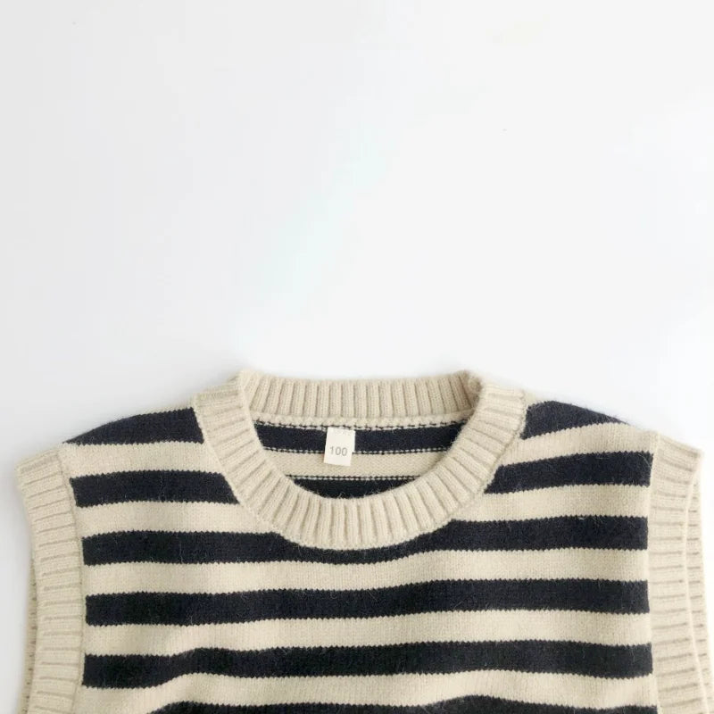 Autumn Baby Boys Striped Sweater Vest Children Cotton Cashmere Pullovers Waistcoat Kids Clothes Toddler Girls Sleeveless Sweater