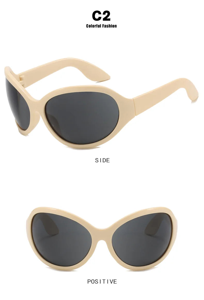 Oversized Y2K Steampunk Sunglasses Women Luxury Brand Designer Oval Sun Glasses Men Cyber Punk Eyewear Shades De Sol Oculos