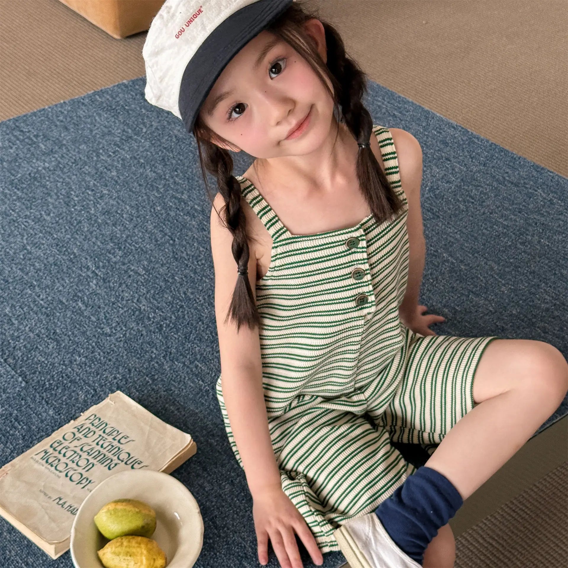 2026 Summer New Children Loose Casual Overalls Toddler Girls Sling Jumpsuit Cotton Boys Thin Striped Strap Shorts Kids Clothes