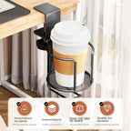 2 in 1 No Drill Desk Cup Holder Adjustable Upgraded Arm Clamp Stand 360 Degree Rotating Table Edge Clamp Anti-Fall Cup Holder