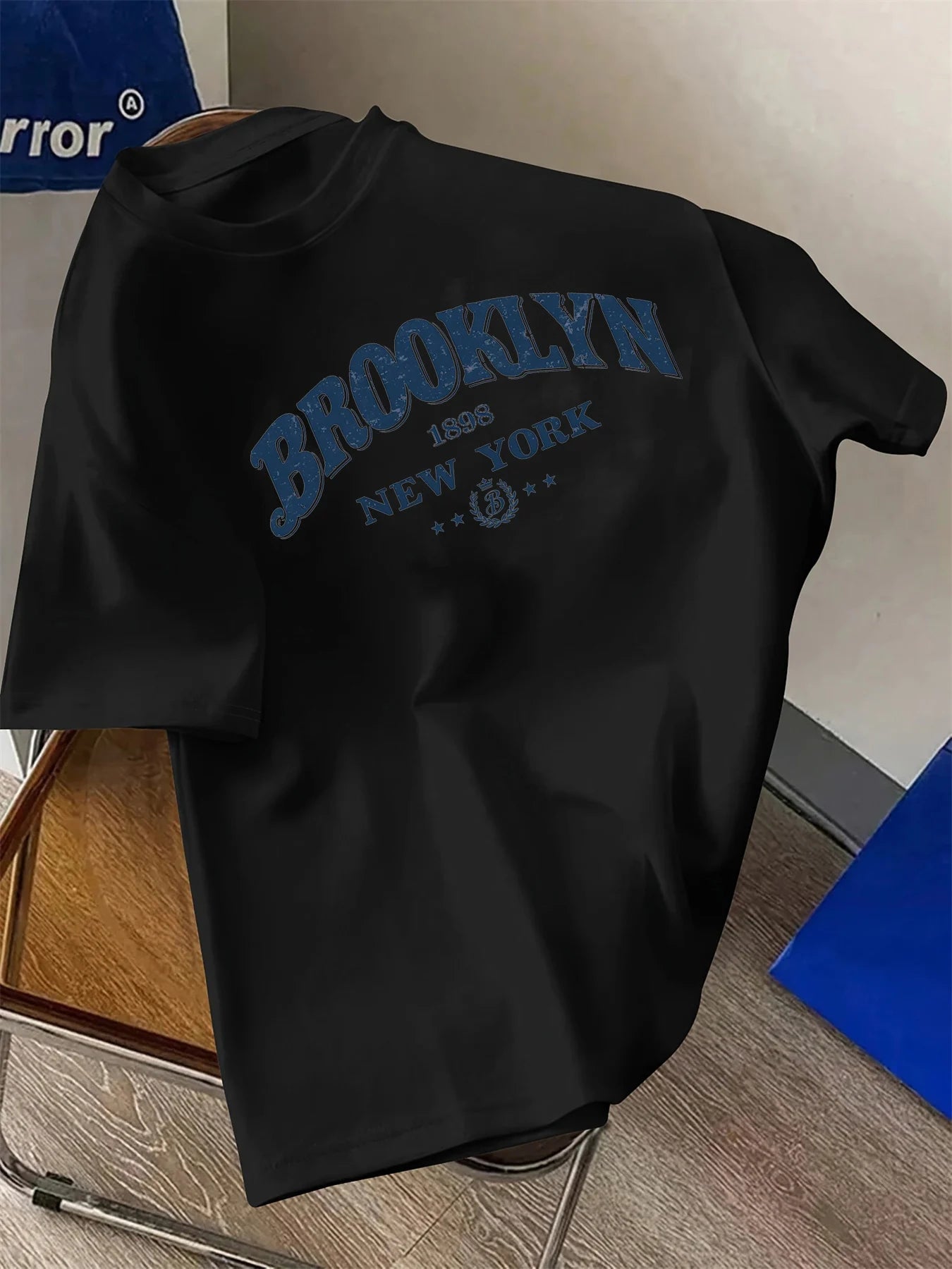 Men's Summer 100% Cotton Fashion Casual Loose Brooklyn&New York Letter Printed Round Neck Short Sleeve T-shirt Top