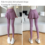 Women Fake Two Pieces Leggings Seamless Fitness Leggings High Waist with Pocket Elastic Slim Fashion Hip Liftting Yoga Pants