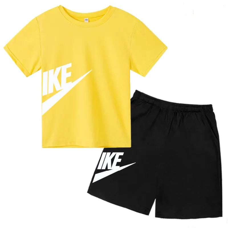 Summer Brand White T-shirt+Shorts Two-piece set Kids New Clothing Fashion Letter Boy Girl3-12Yrs Sports Short-sleeved Casual Set