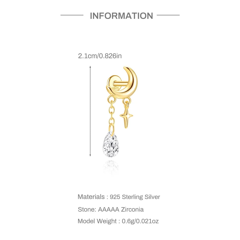 AIDE Star Moon Chain Tassel  925 Sterling Silver Shiny For Woman Piercing Earring Fashion Dainty Luxury Style fine jewelry