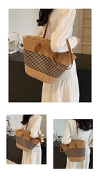 Women's Straw Woven Tote Bag With Hand New Beach Seaside Outdoor Travel Vacation Large Capacity Shoulder Bag Basket Handbag