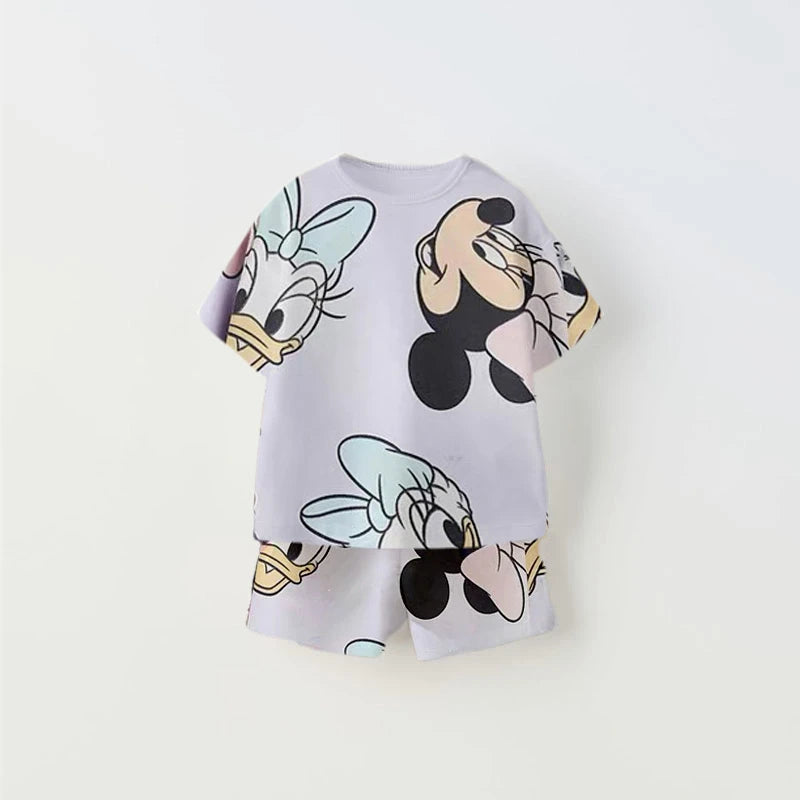 Mickey Mouse Tshirt+Short 2Piece Set Summer Wear Children New Short Sleeve Suit 2026 Summer Kids Cartoon T-shirt Loose Shorts