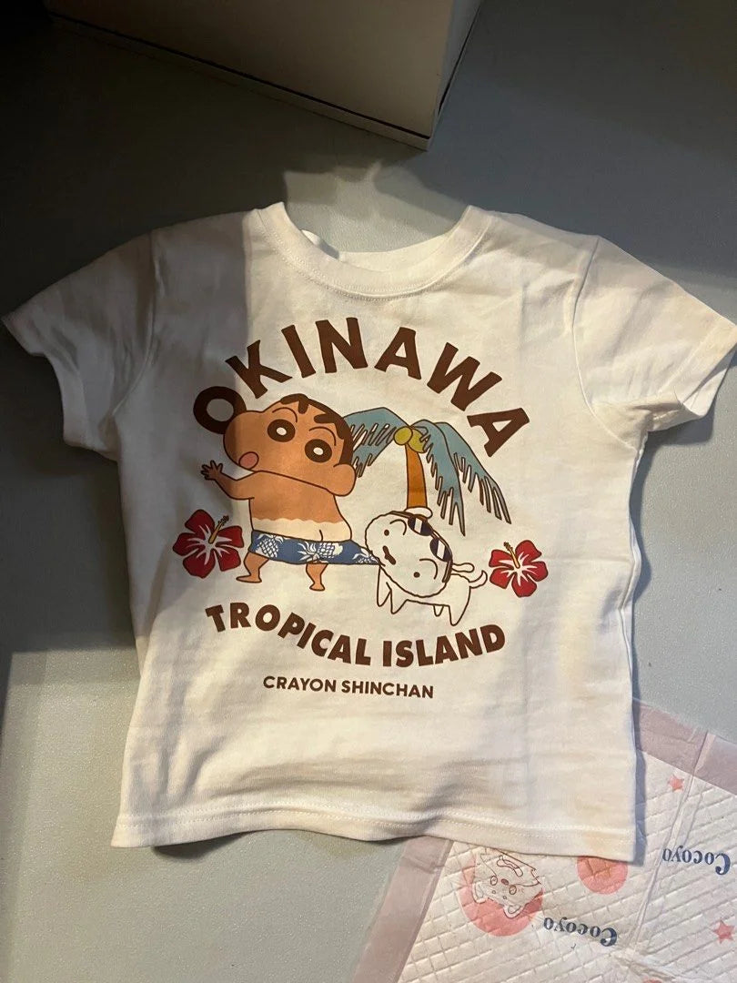 2026 Summer Comic Form Crayon Shin-chan Image 100% Cotton Printed Oversize Casual T-shirt Adult Children Parent-child Top y2k.