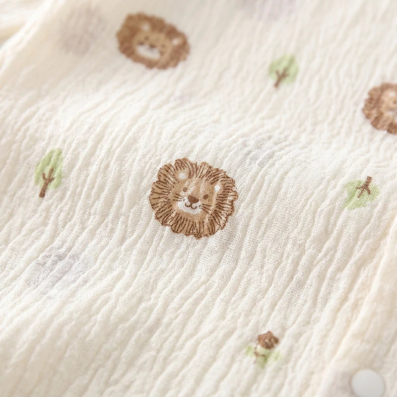 0-24M Infant Boys Cartoon Lion Long Sleeve Romper Air Conditioner Breathable Baby Jumpsuit Toddler Onesie Daily Clothes
