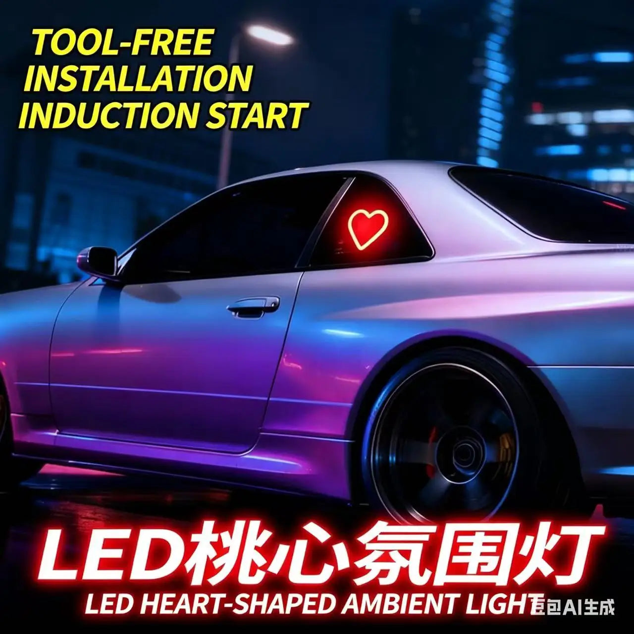 Solar-Powered Led Car Window Neon Lights - Heart-Shaped Rgb-Free Color-Changing Interior Wiring Free Atmosphere Light