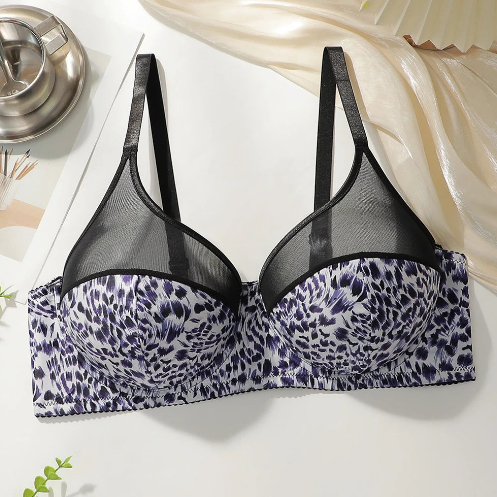 Leopard Print Plus Size Bra Sexy Mesh Push Up Lift Adjustable Bras Comfortable Anti Sagging Women Underwear
