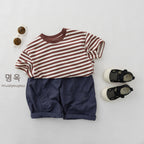 2026 Summer New Children Short Sleeve T Shirts Boys Casual Striped Tee Toddler Girls Cotton Loose Tops Kids Clothes
