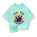 Kids Clothing Short Sleeve T-shirt Cartoon Cat Graphic 3-12Years Children's Summer Cotton Tee Kids Crewneck Loose T Shirts