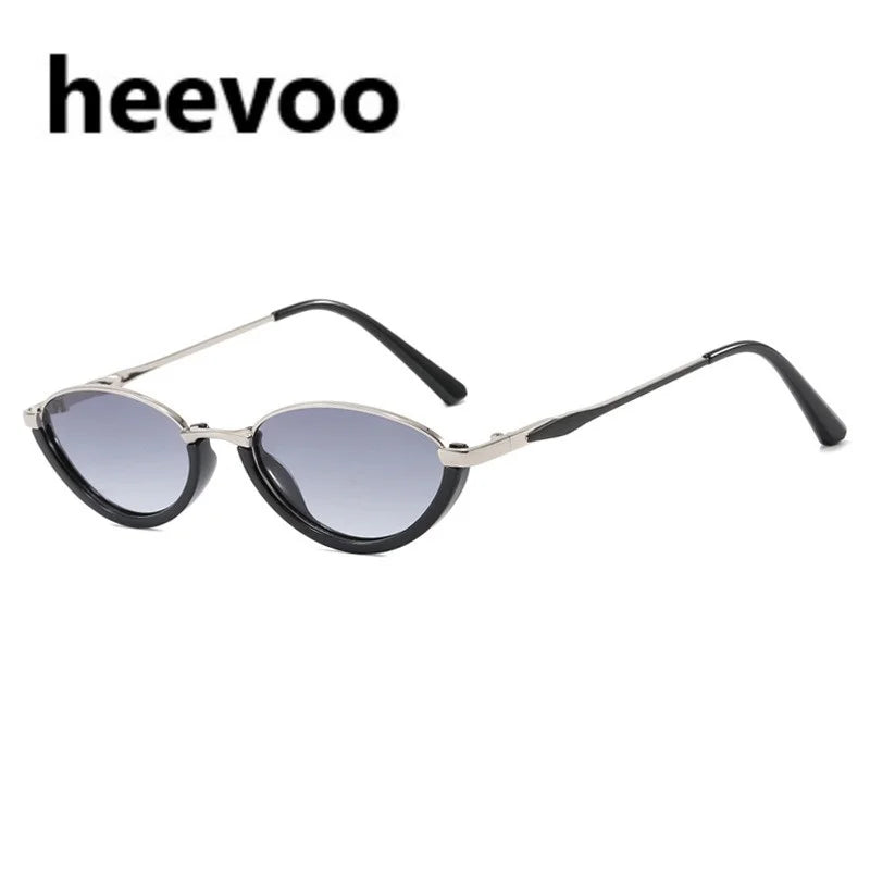 Vintage Half Frame Cat Eye Sunglasses Women Fashion Metal Glasses Punk Trendy Sun Glasses Female Shades for Famale Eyewear Uv400