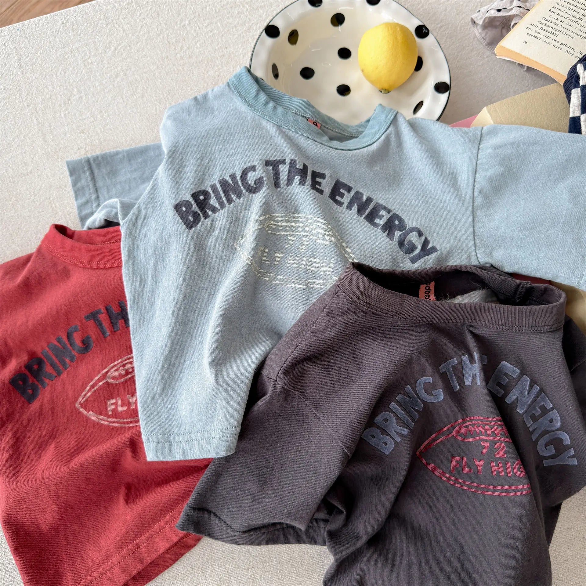2026 Summer New Children Short Sleeve T Shirts Cotton Boys Letter Print Casual Tee Baby Girls O-neck Loose Tops Kids Clothes