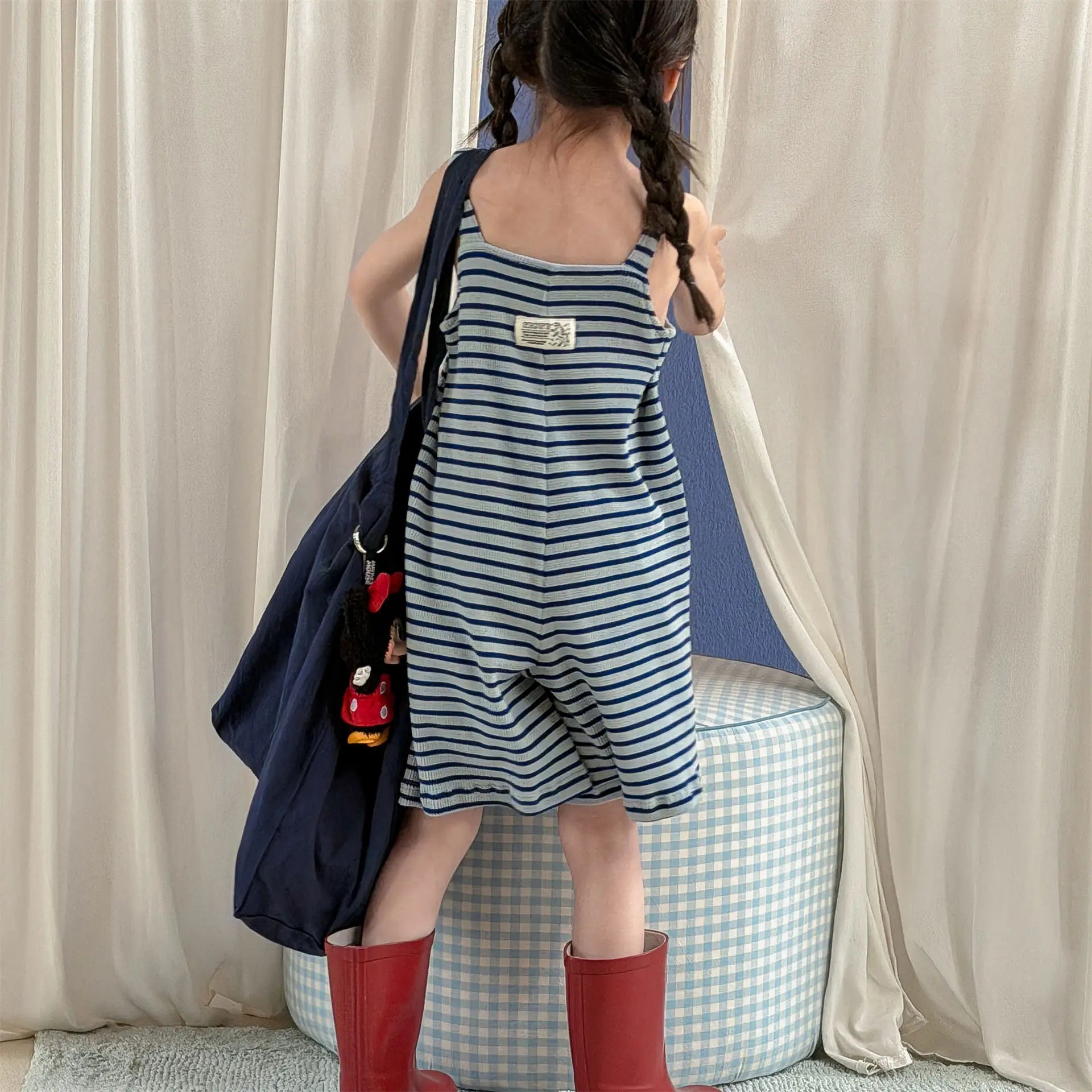 2026 Summer New Children Loose Casual Overalls Toddler Girls Sling Jumpsuit Cotton Boys Thin Striped Strap Shorts Kids Clothes