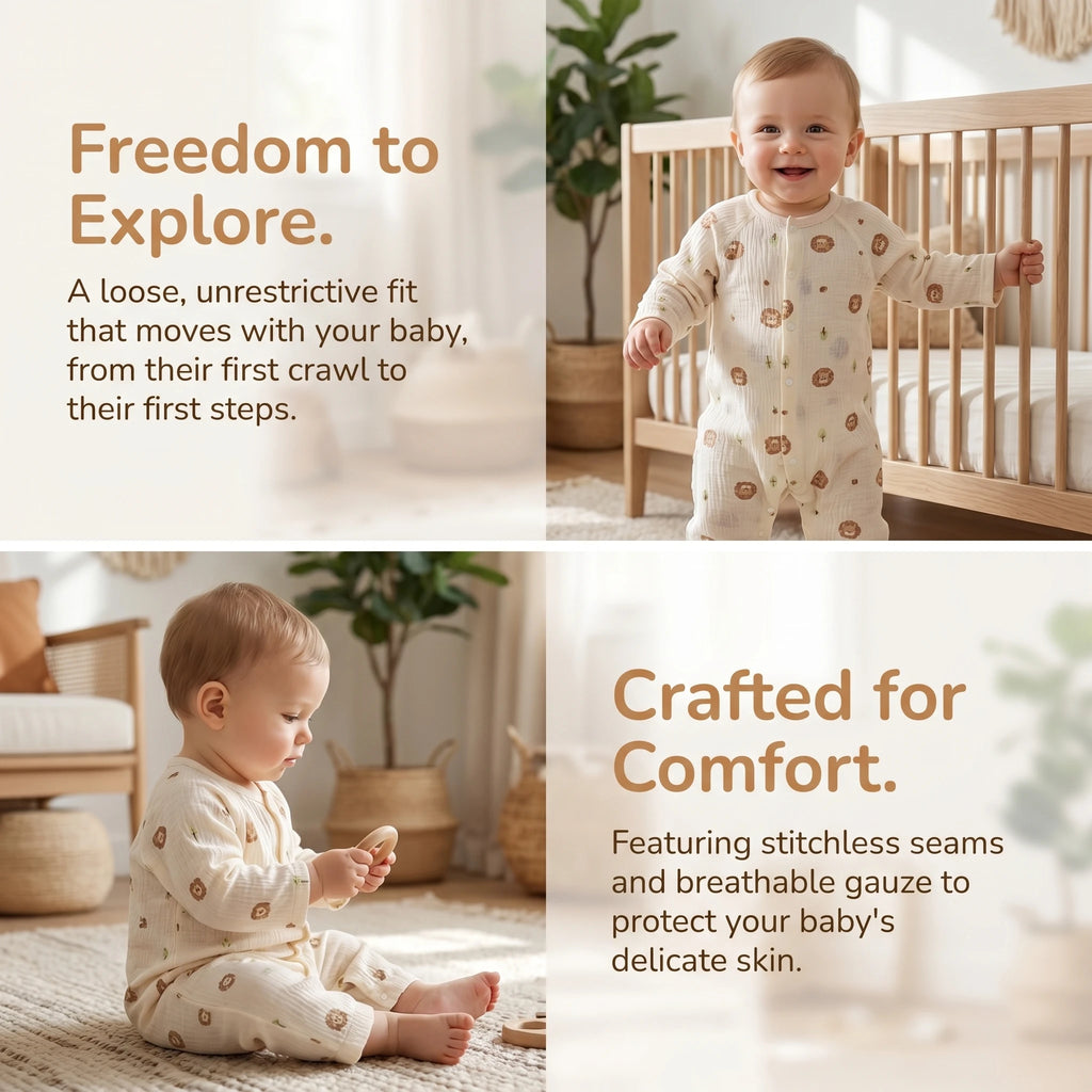 0-24M Infant Boys Cartoon Lion Long Sleeve Romper Air Conditioner Breathable Baby Jumpsuit Toddler Onesie Daily Clothes