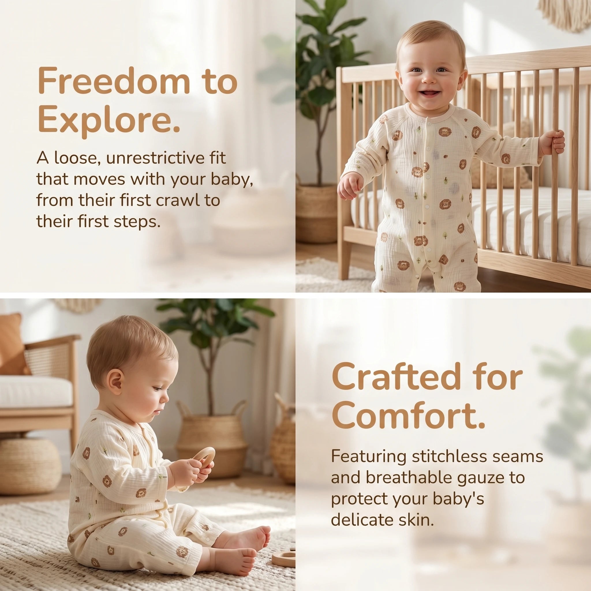 0-24M Infant Boys Cartoon Lion Long Sleeve Romper Air Conditioner Breathable Baby Jumpsuit Toddler Onesie Daily Clothes