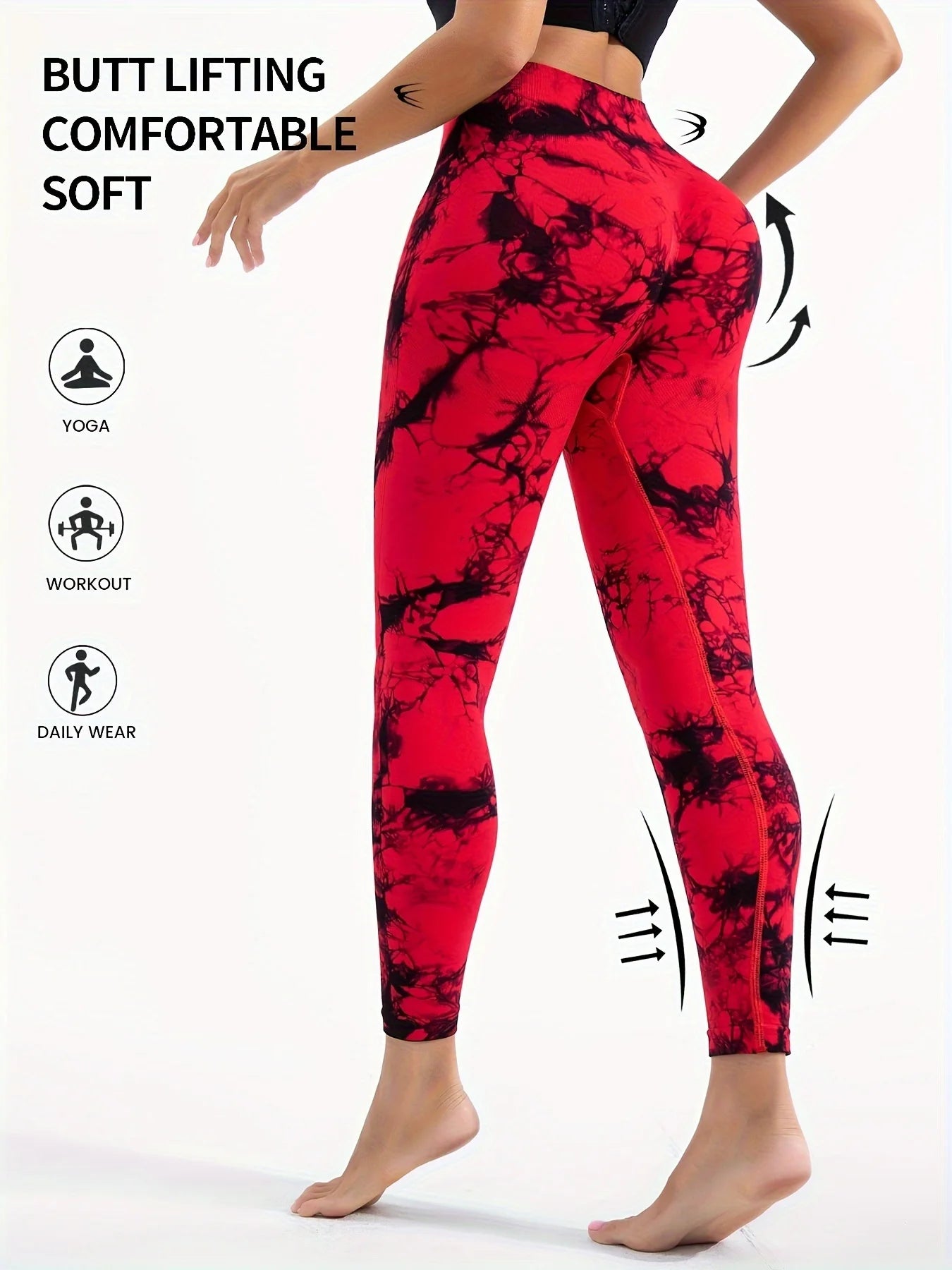Women Tie Dye High Waist Yoga Leggings, Seamless Ribbed Workout Pants, Quick Dry Compression Gym Fitness Tights