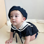 2026 Summer New Baby Short Sleeve Bodysuit Cotton Infant Girl Preppy Style Sailor Collar Jumpsuit Solid Newborn Clothes 0-24M
