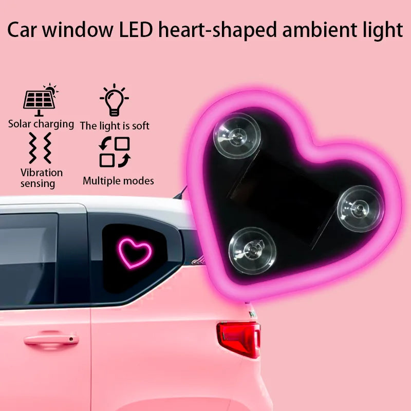 Universal Car Solar Heart-shaped Light Car Window LED Peach Heart Atmosphere Lamp for Car Exterior Interior Decoration