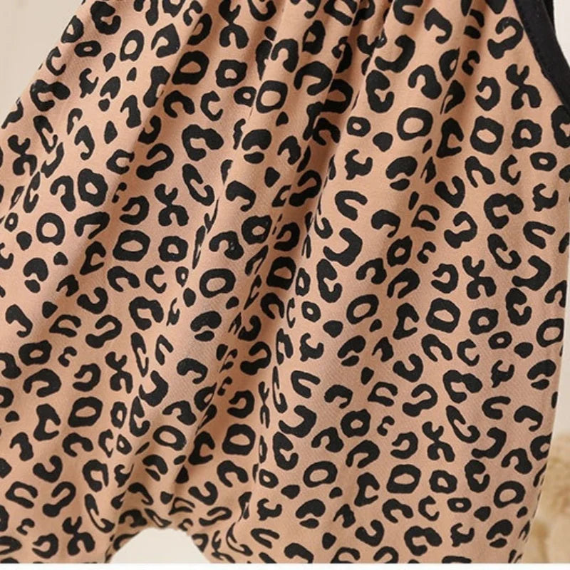 Summer Baby Girls Leopard Print Jumpsuit Infant Sleeveless Suspender One Pieces Bow Decor 0-3Y Toddler Romper Clothes