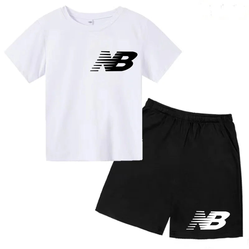 Children's Sports White T-shirts Short-sleeved Shirts and Shorts Sets for Boys Girls Clothing Suitable for Children Aged 3 to13