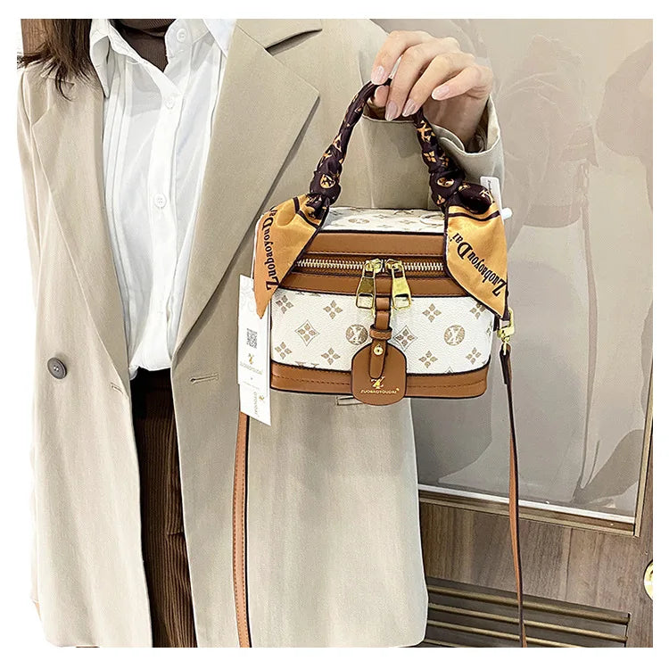 Brand Designer Women's Printed Box Bag Handbags Ladies Retro Patchwork Handbags Wild Portable Shoulder Corssbody Cosmetic Bag