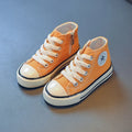 Children's Solid Color Canvas Shoes Sewing Thread Zipper Kids Fashion Round Toe Outdoor Soft Sole Simple Retro Style Shoes