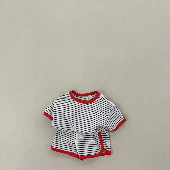 2026 Summer New Children Short Sleeve Clothes Set Boys Girls T Shirts + Shorts 2pcs Suit Baby Cute Striped Kids Casual Outfits