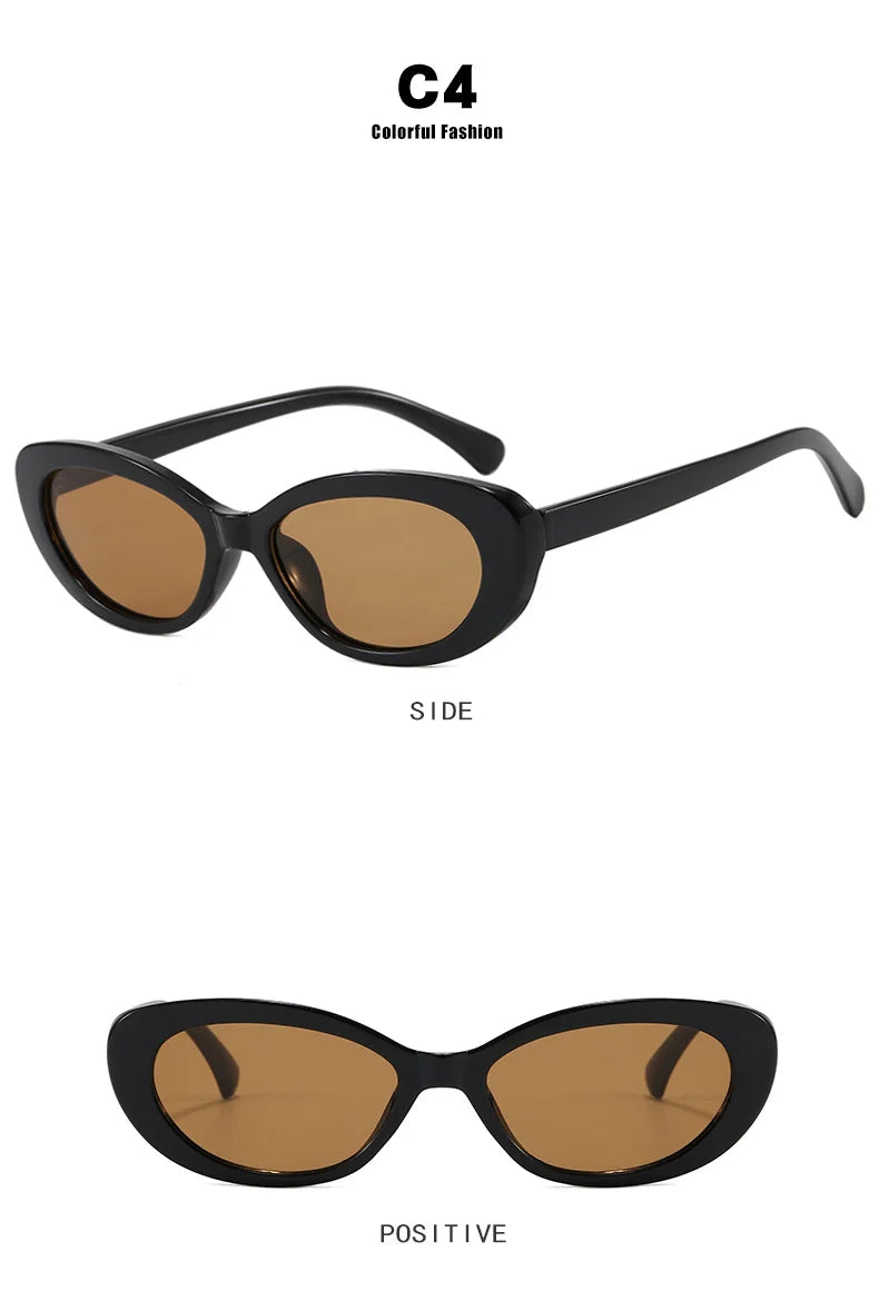 New Retro Oval Cat Eye Sunglasses for Women Men Y2k Trendy Narrow Small Sunnies 90s Brand Designer Sun Glasses UV400