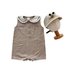 2026 Summer New Baby Sleeveless Bodysuit Cotton Infant Boy Girl Solid Sailor Collar Jumpsuit Newborn Toddler Clothes 0-24M