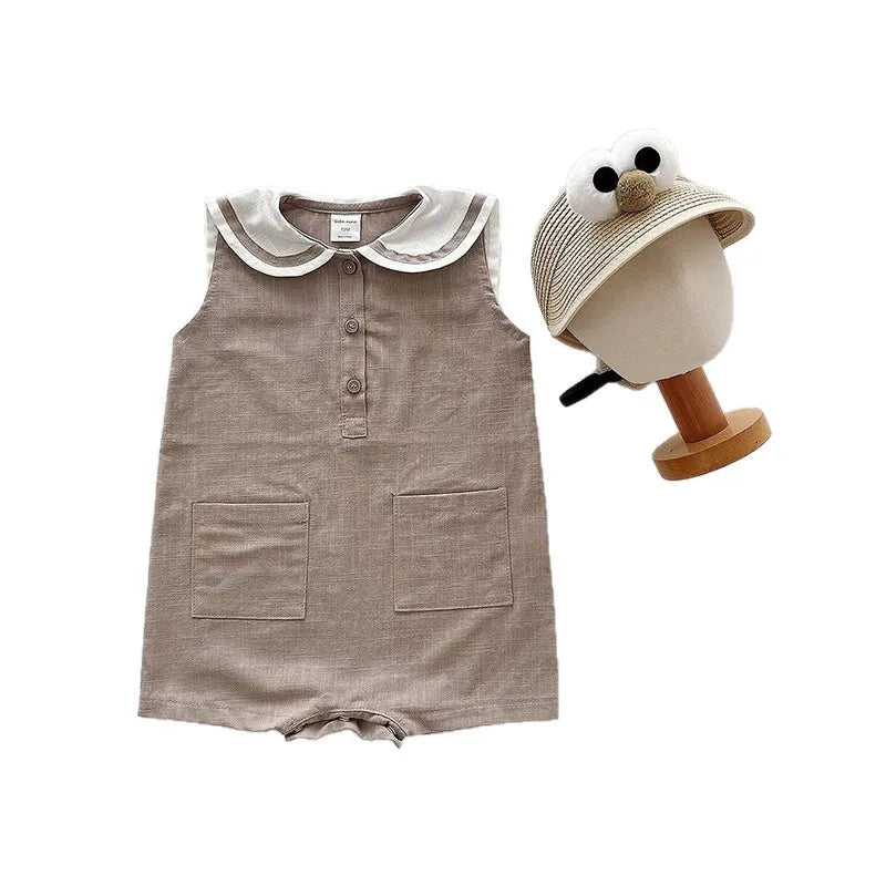 2026 Summer New Baby Sleeveless Bodysuit Cotton Infant Boy Girl Solid Sailor Collar Jumpsuit Newborn Toddler Clothes 0-24M