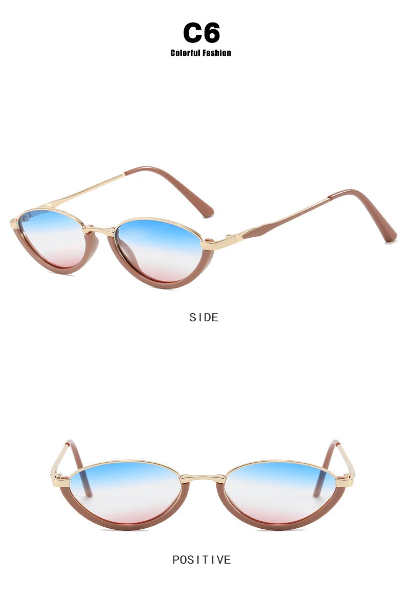 Vintage Half Frame Cat Eye Sunglasses Women Fashion Metal Glasses Punk Trendy Sun Glasses Female Shades for Famale Eyewear Uv400