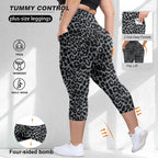 Leopard Print Yoga Pants High Waist Tummy Control Butt Lift Plus Size Fitness Running Leggings