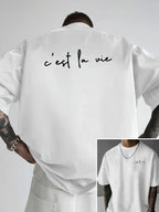 100% pure cotton summer men's fashionable casual loose c'est la vie letter double-sided printed round neck short sleeved T-shirt