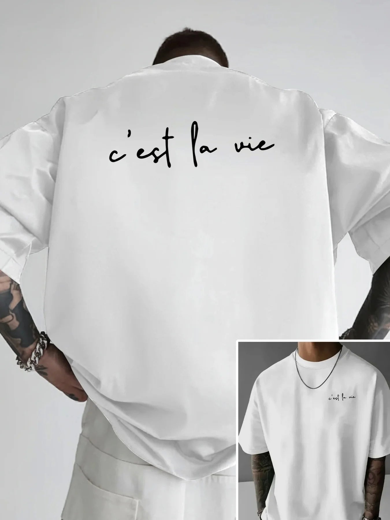 100% pure cotton summer men's fashionable casual loose c'est la vie letter double-sided printed round neck short sleeved T-shirt