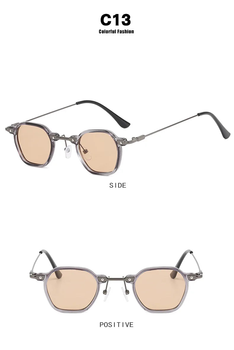 Retro Square Sunglasses Men Small Frame Sun Glasses Women New Fashion Polygonal Metal Eyeglasses Shadow UV400