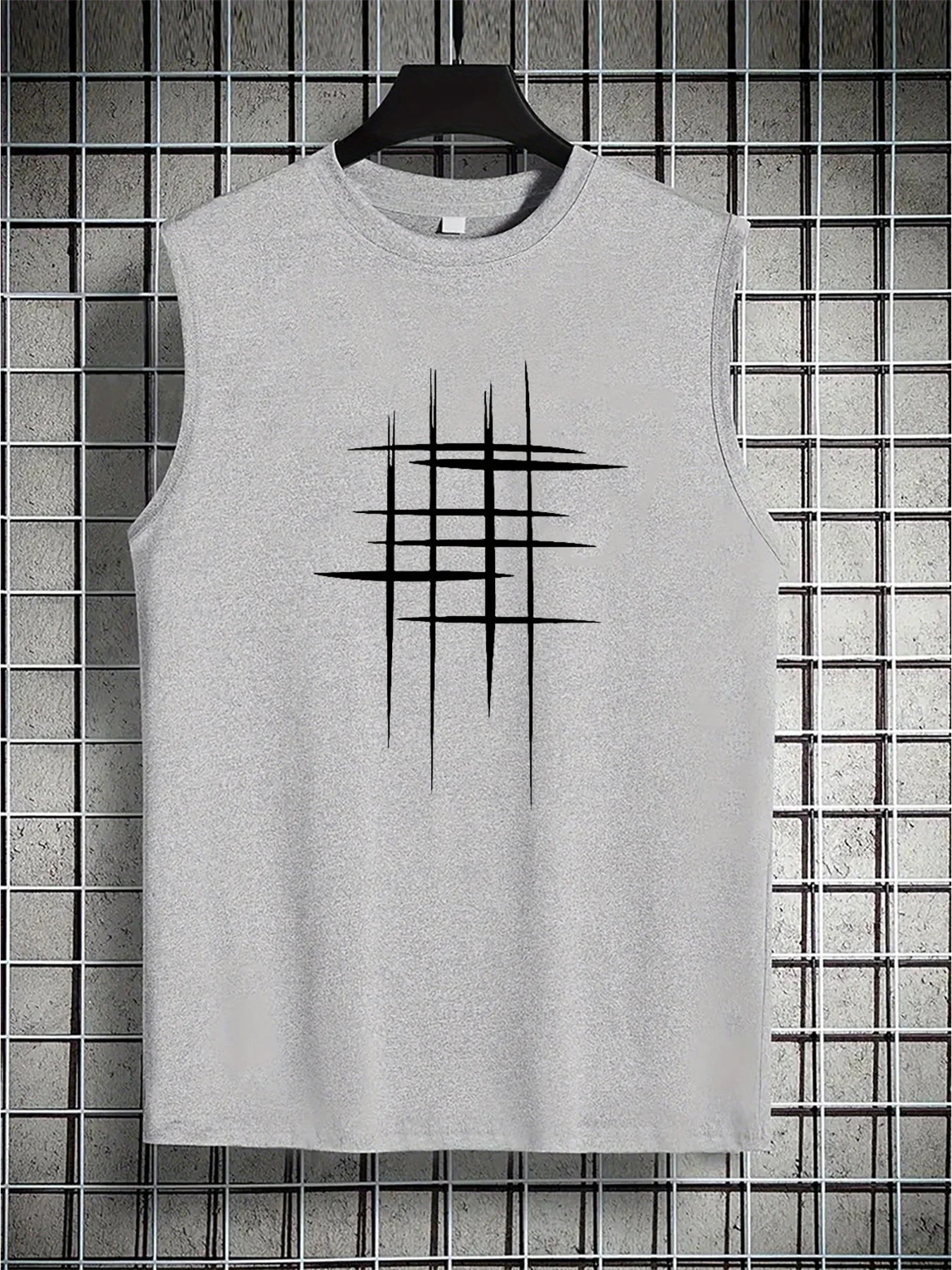 Men's summer casual sports fitness loose and simple graphic print comfortable and breathable round neck sleeveless vest