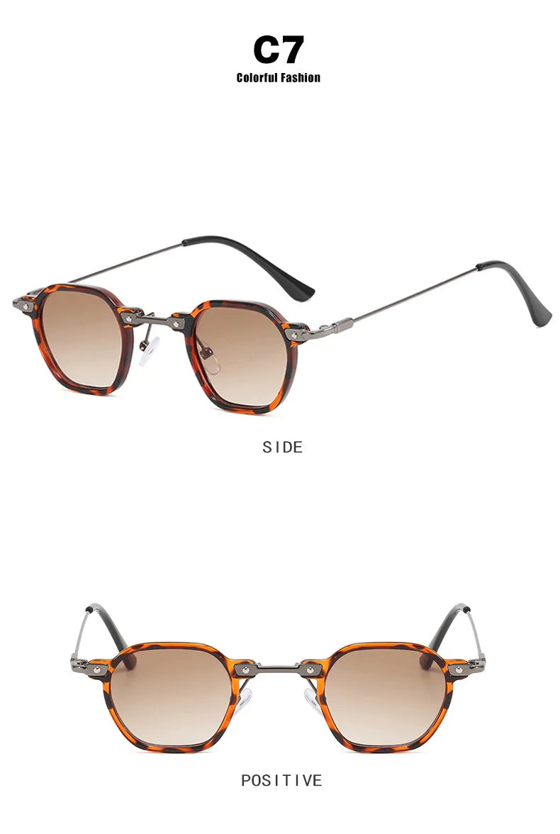 Retro Square Sunglasses Men Small Frame Sun Glasses Women New Fashion Polygonal Metal Eyeglasses Shadow UV400