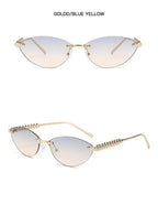 Fashion Trendy Retro Cat Eye Sunglasses Women Luxury Designer Vintage Style Chic Frameless Metal Small Triangle Eyewear