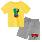 Children's Set Summer Suitable for Both Boys and Girls -Round-neck Cartoon Anime Sports T-Shirt Baby Short-Sleeved Shorts (Set)