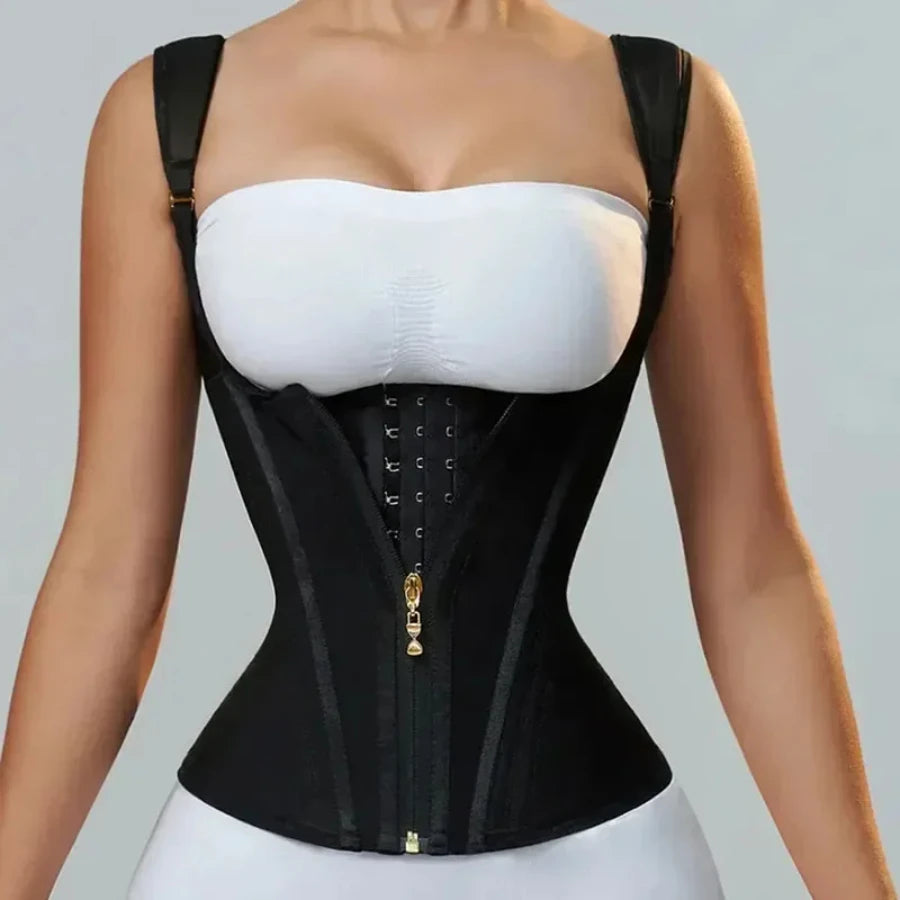 Ouzey Colombianas Body Shaper Shapewear Women Vest Tops Double Compression Waist Trainer Corset Adjustable Zipper and Hook-eyes